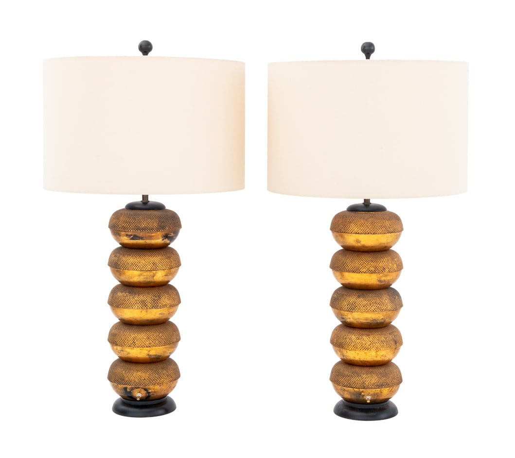 Stacked Disc Gilt Metal Table Lamps, Pair (1 of 5)
