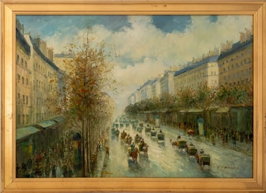 T. E. Pencke Parisian Street Scene Oil on Canvas