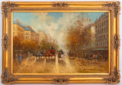 T. E. Pencke Parisian Street Scene Oil on Canvas