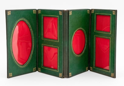 Christian Dior Green Leather 4-Fold Picture Frame
