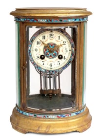 French Brass and Champleve Enamel Clock