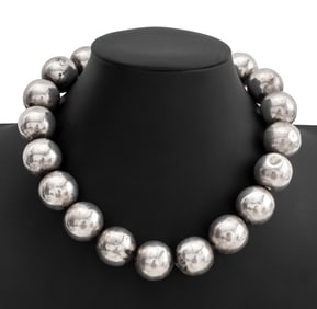 Modernist Sterling Silver Ball-Form Bead Necklace
