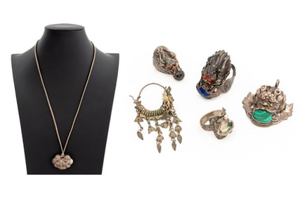 Asian Silver Rings, Pendants, and Earring, 6