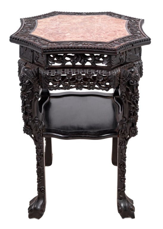 Chinese Hardwood and Marble Pedestal Table (1 of 4)