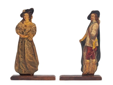 Dutch Painted Carved Wood Puppet Figures, Pair