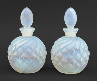 French Opalescent Glass Perfume Bottles, Pair