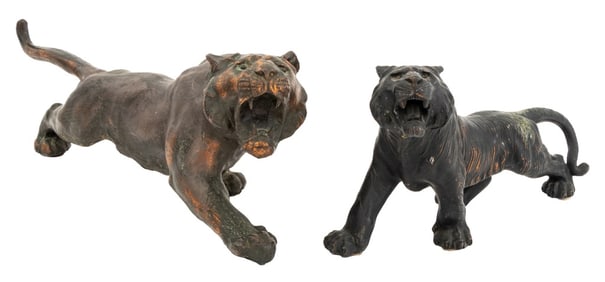 Japanese Style Patinated Metal Roaring Tigers, 2