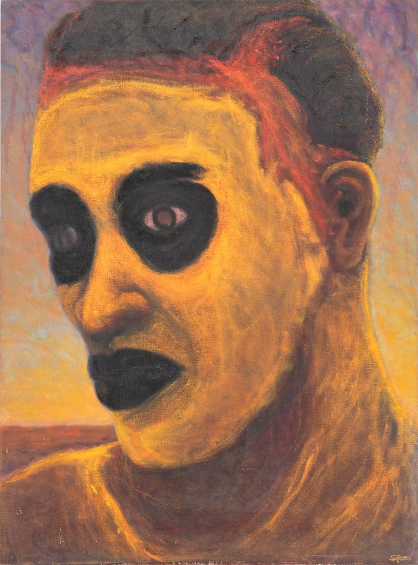 Sy Ross "5" Oil on Canvas, 1984: Sy Ross (American, XX), "5", Oil on Canvas, 1984, signed lower right, signed, titled, and dated to verso, unframed. 70.5" H x 52" W. Provenance: From an East Village and Hamptons Collection. Keywords: