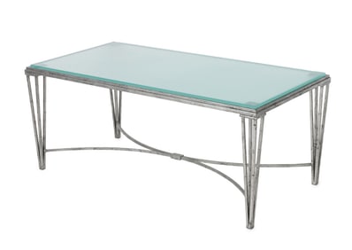 Hollywood Regency Silvered Metal & Glass Low Table