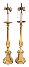 Mid-Century Modern Tall Brass Table Lamps, Pair