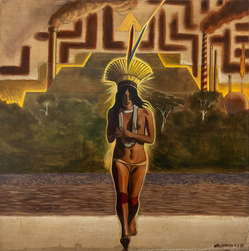 Walderado de Oliveira Nude Female Oil on Linen: Walderado de Oliveira (Brazilian, b. 1955), Nude Female Figure in Landscape, Oil on Linen, 1989, signed and dated lower right, unframed. Image: 30" H x 30.25" W x 1.25" D. Provenance: From an East Vil