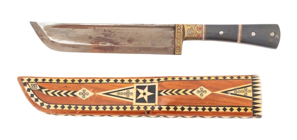 North African Inlaid Wood Scabbard & Belt Knife