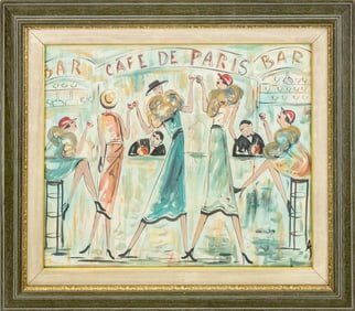 French School "Cafe de Paris" Watercolor on Paper