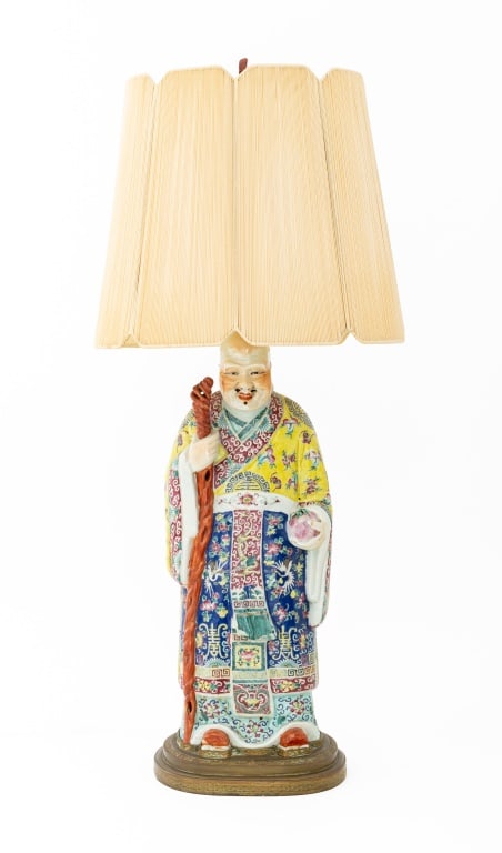 Chinese Large Porcelain Lohan Figure Mounted Lamp (1 of 6)
