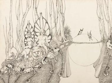 John Knowles Surrealist Ink on Board, 1970