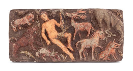 Modern Painted Carved Ceramic Relief Frieze