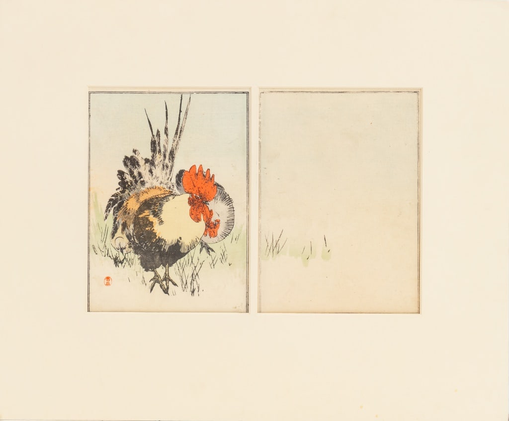 Watanabe Seitei Rooster Woodblock, 1890-91 (1 of 6)
