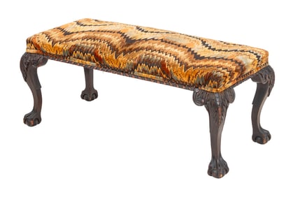 Missoni Style Upholstered Ebonized Wood Bench