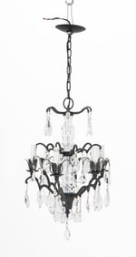 Patinated Metal and Glass Six Arm Chandelier