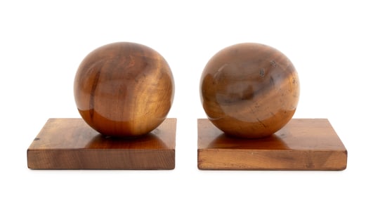 Myrtlewood Ball Form Bookends, Pair