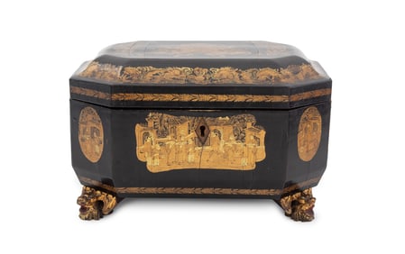 Chinese Black Lacquered Tea Caddy, 19th C.