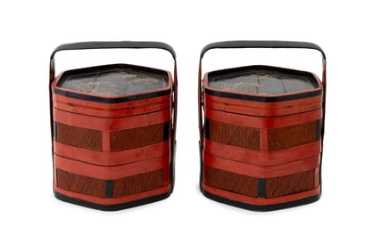 Chinese Two-Tier Wedding Baskets, Pair