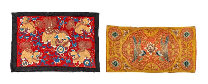 Chinese Silk Embroidery and Gold Thread Panels, 2