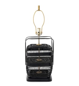 Japanese Black Lacquered Basket Mounted Lamp