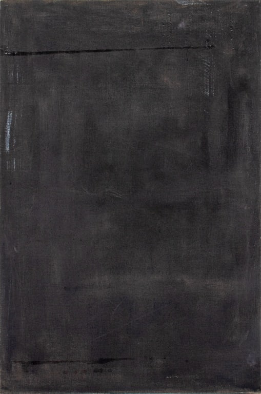Penny Purpura Black Color Field Oil on Canvas: Penny Purpura (American, XX-XXI), Black Color Field Composition, Oil on Canvas, in the manner of Ad Reinhardt (American, 1913-1967). 36" H x 24" W. Provenance: From the estate of the artist. Keywords: