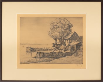 Oskar Graf Dock Scene Drypoint Etching, 1926