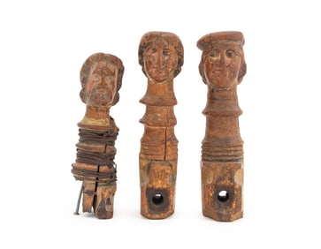 Sicilian Carved Wood Donkey Cart Finials, 18th C.