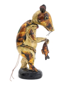 Folk Art Polychromed Carved Wood Mouse Sculpture