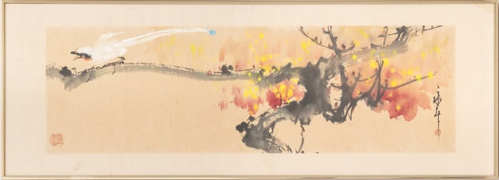 Japanese Perching Bird Ink and Gouache on Paper