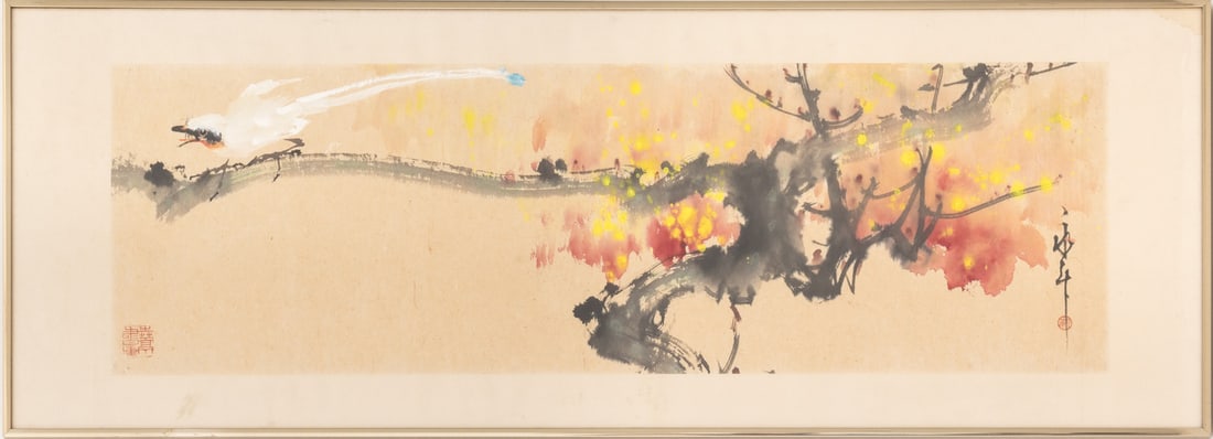 Japanese Perching Bird Ink and Gouache on Paper (1 of 7)