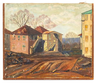 Katherine White Village Scene Oil on Canvas