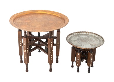 Moroccan Carved Wood Folding Tray Top Tables, 2