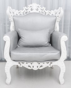Baroque Revival White Lacquered Armchair