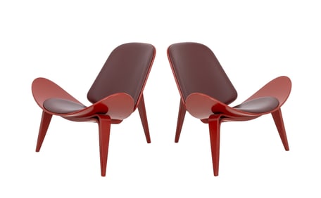 Hans J. Wegner Red CH07 Shell Lounge Chairs, Pair