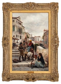 Henry Woods "Bartering" Oil on Canvas, 1885