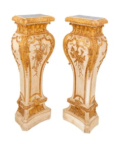 Regence Painted and Parcel Gilt Pedestals, Pair