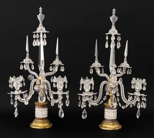 Parker & Perry Attr. Ormolu Glass Candelabra, Pair