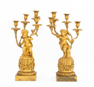 Louis XVI Style Gilt Bronze Candelabra, Pair