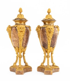 Louis XVI Ormolu Egyptian Alabaster Urns, Pair