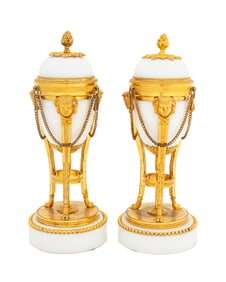Louis XVI Gilt Bronze & Marble Cassolettes, Pair