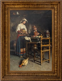 Eugenio Zampighi "The Dinner Guest" Oil on Canvas