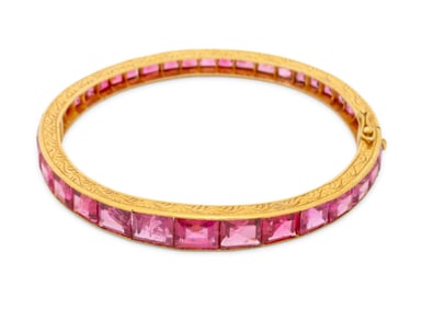 Belle Epoque Style 21K Gold Pink Sapphire Bangle