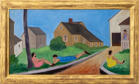 Abraham Walkowitz "Backyard Conversation" Oil