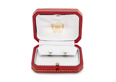 Cartier 1895 Platinum Diamond Stud Earrings, GIA