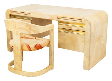 Karl Springer Lacquered Goatskin Desk & Armchair