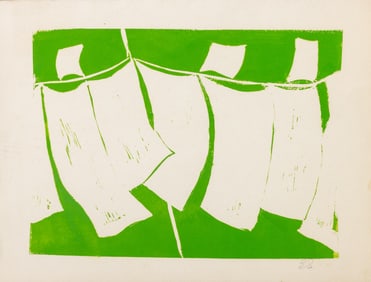 Emilio Sanchez "Tendedero" Linocut in Colors